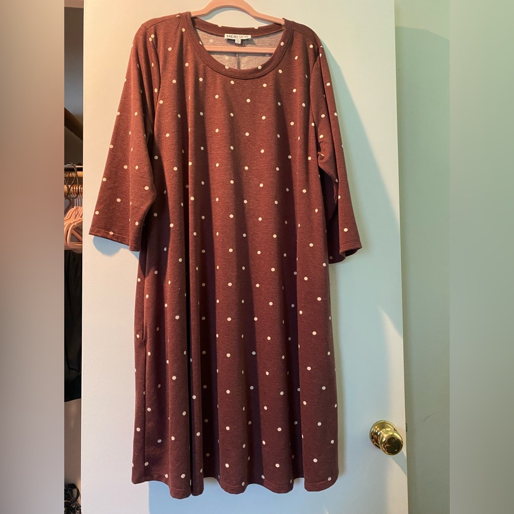 Purple and Red Polka Dot 3/4 Sleeve Dress